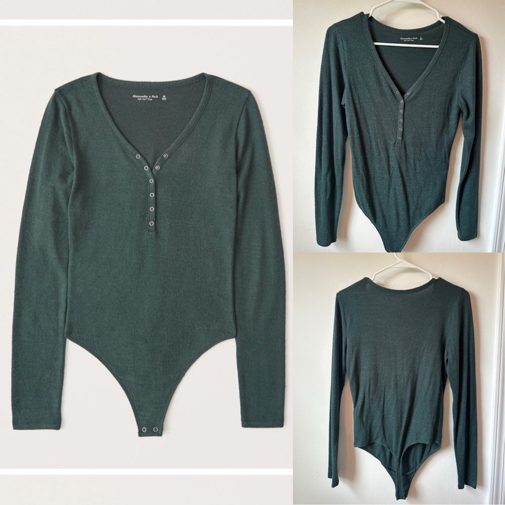Abercrombie and Fitch Soft A&F Green Long Sleeve Henley Bodysuit, small